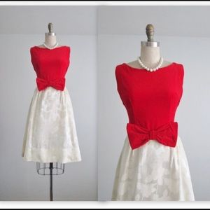1960s Red Velvet/White Brocade Cocktail Dress - XS
